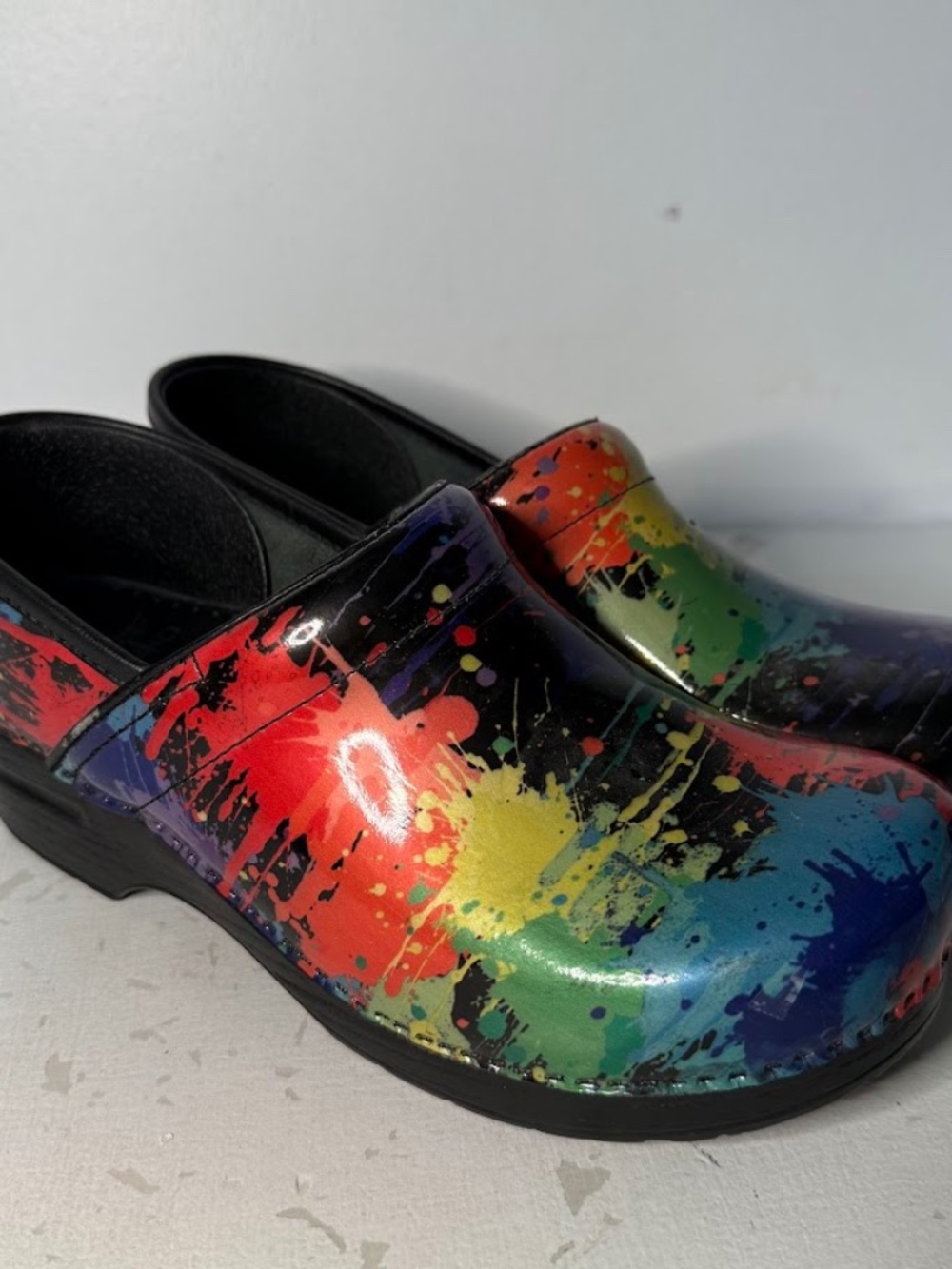 Dansko Rainbow Paint Splatter Clogs Mules Comfort Shoes Women's 40